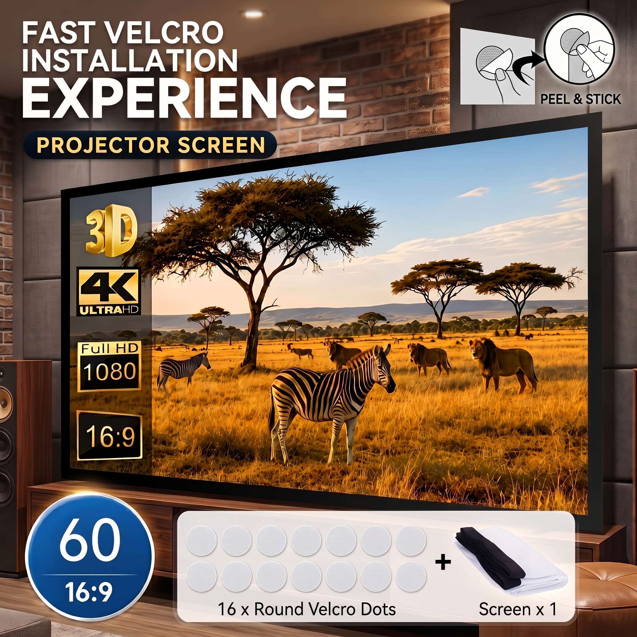 TEMU 60-inch Large Projection Screen With A :9 Ratio, Foldable And Portable, For Home Theater And Outdoor Use, Halloween Gifts, Christmas Gifts,