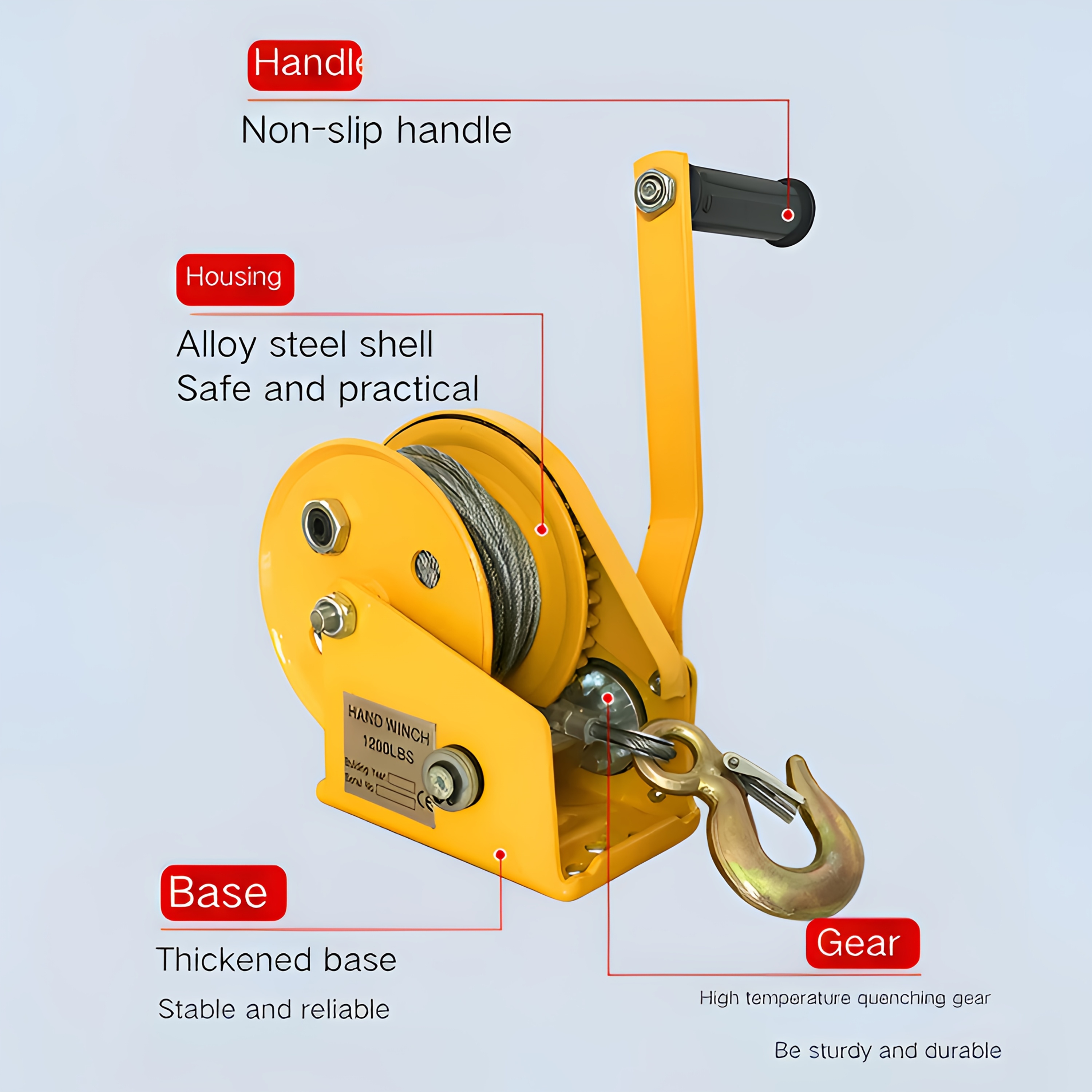 a 1200 pound heavy duty portable hand crank winch with a 394 inch rope suitable for construction outdoor use and towing   boats and trailers a versatile pulling device