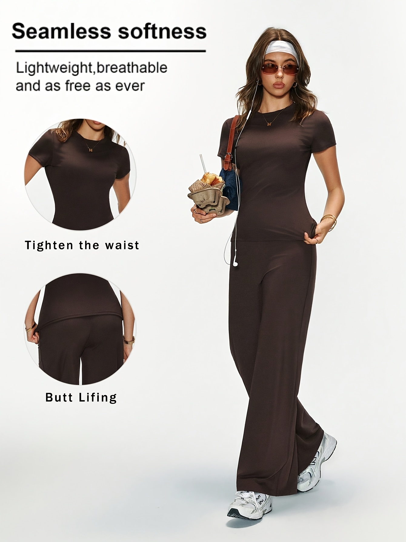 Campus Women'S Athletic Two-Piece Set, Elastic Breathable Yoga Wear, Body-Shaping Waist Cut, Flowing Wide-Leg Pants, Hig