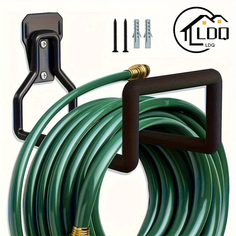 TEMU Ldq Heavy-duty Garden Hose Holder - Rust-resistant, Wall-mounted Organizer With 4 Screws Included - Space-saving Solution For Outdoor Gardens & Garages (black)