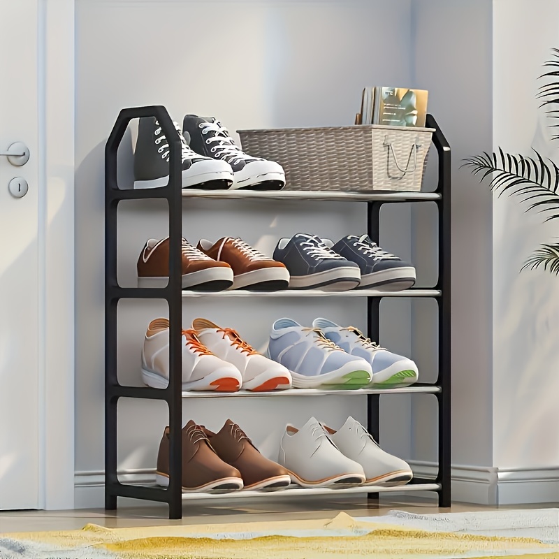 TEMU 4-tier Space- Shoe Rack - Made Of Durable Metal And Plastic, Easy To Assemble, Detachable Design, Dustproof, Suitable For Entryway, Bedroom,