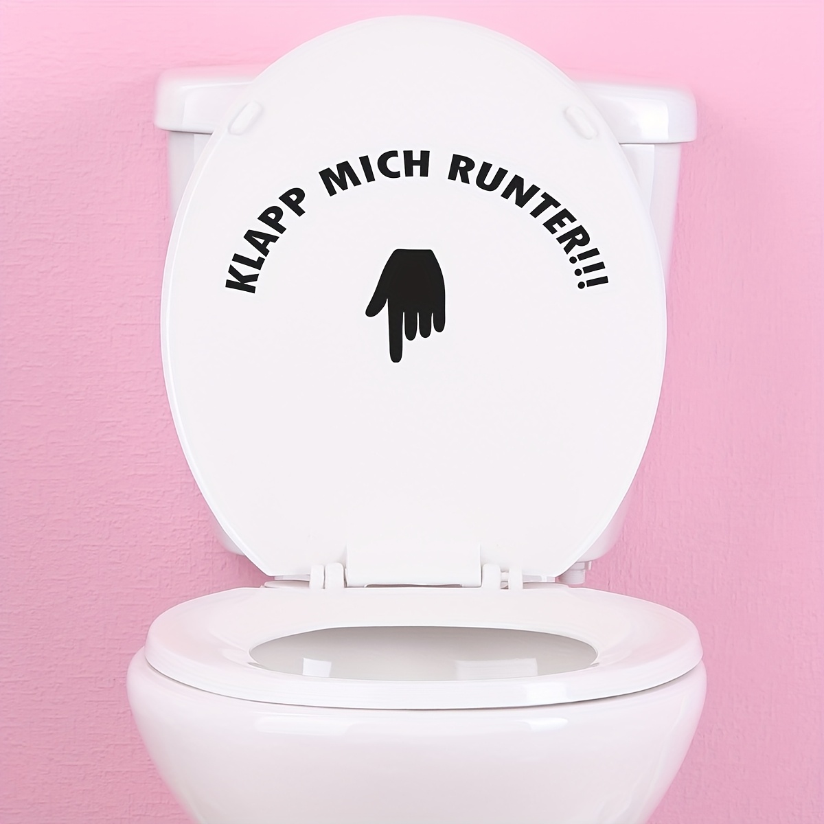 1pc German "" Humorous Toilet Lid Decal - Vinyl Sticker With Finger Design, Glossy Removable Bathroom Art For Surfaces, Decor, Restroom Decor, Decor Item