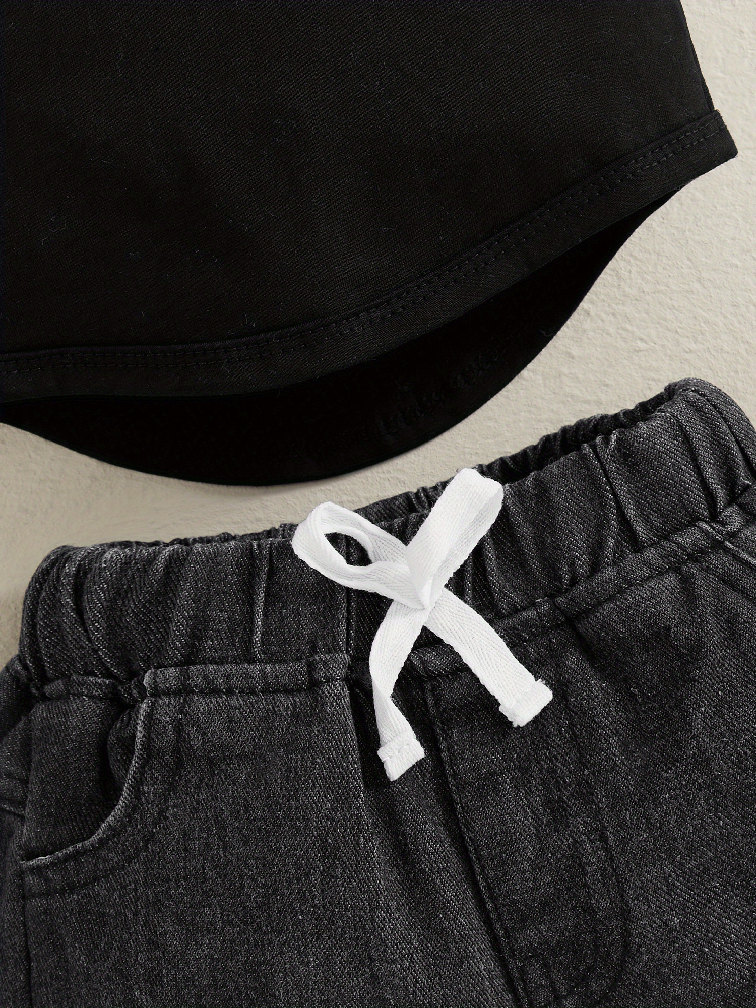 Infant Baby Boys 2pcs Outfits, Solid Color Round Neck Short Sleeve T-Shirt Tops + Ripped Jeans Denim Pants Set, for Outdoor - Image 4
