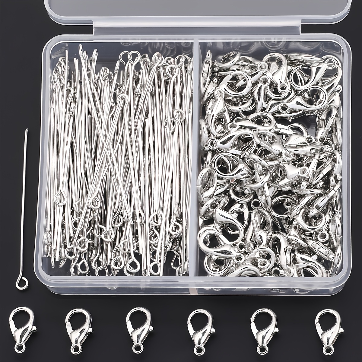 TEMU Kit de fabrication de bijoux DIY 180 pièces/boîte, 130 épingles à perles, 50 fermoirs à ressort, convient pour accessoires de bijoux, épingles à