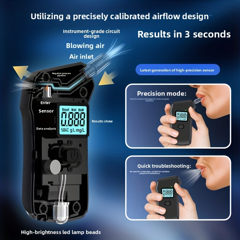 Personal Drive Pro Portable Breathalyzer with LCD Screen & BAC Tester - High-Accuracy Blow Alcohol Detector, Sound/Visual Alerts, Compact for Driving, Sobriety Testing, Parties, - Compatible with 10 Mouthpieces ( - Image 8