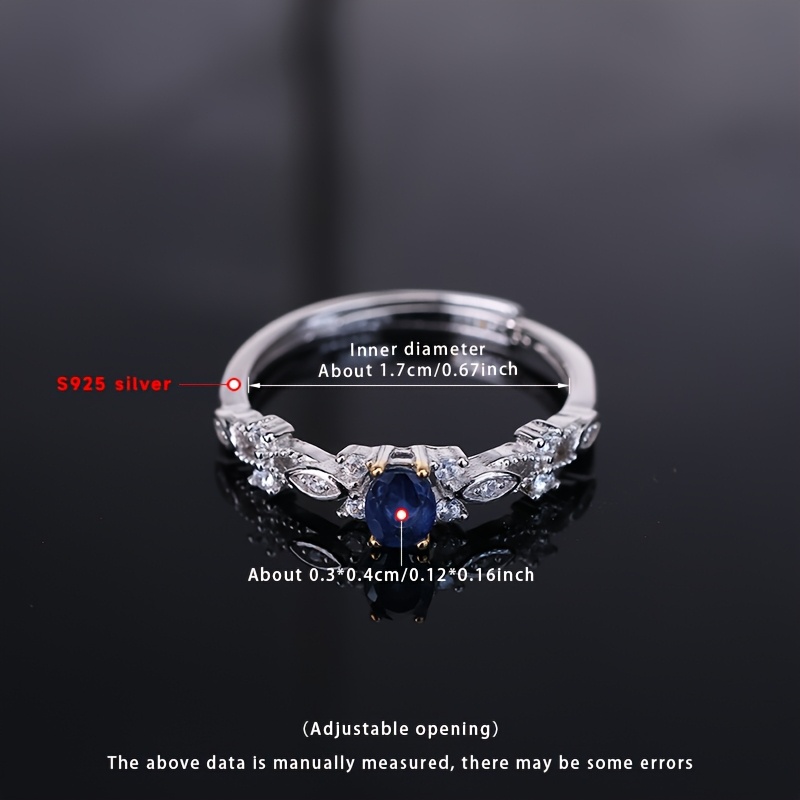 TEMU An S925 Silver Ring With An Adjustable Opening, With A Blue Natural Stone, Exudes A Gorgeous . Ideal For Wedding Rings, Bridal Jewelry, And