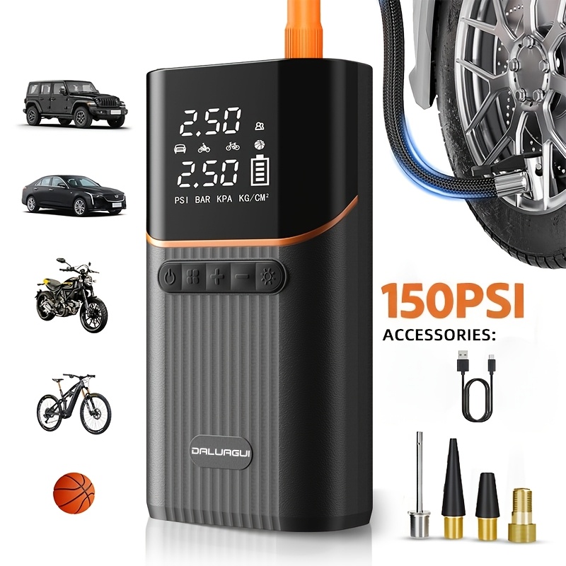 TEMU 9-in-1 Car Jump Starter With Air Compressor, 150psi Portable Digital Tire Inflator & Vehicle Battery Charger, For 2.38gal Gas/2.64gal Engines,