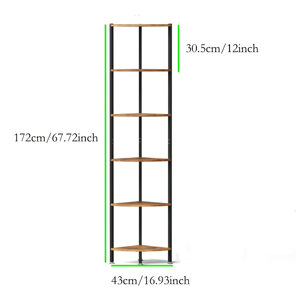 6-tier Corner Shelving Unit, Freestanding Shelving Unit, Plant Stand, Bookcase With Storage, Multi-tier Corner Display Unit, 30x30x172cm, Brown, Corner Shelves