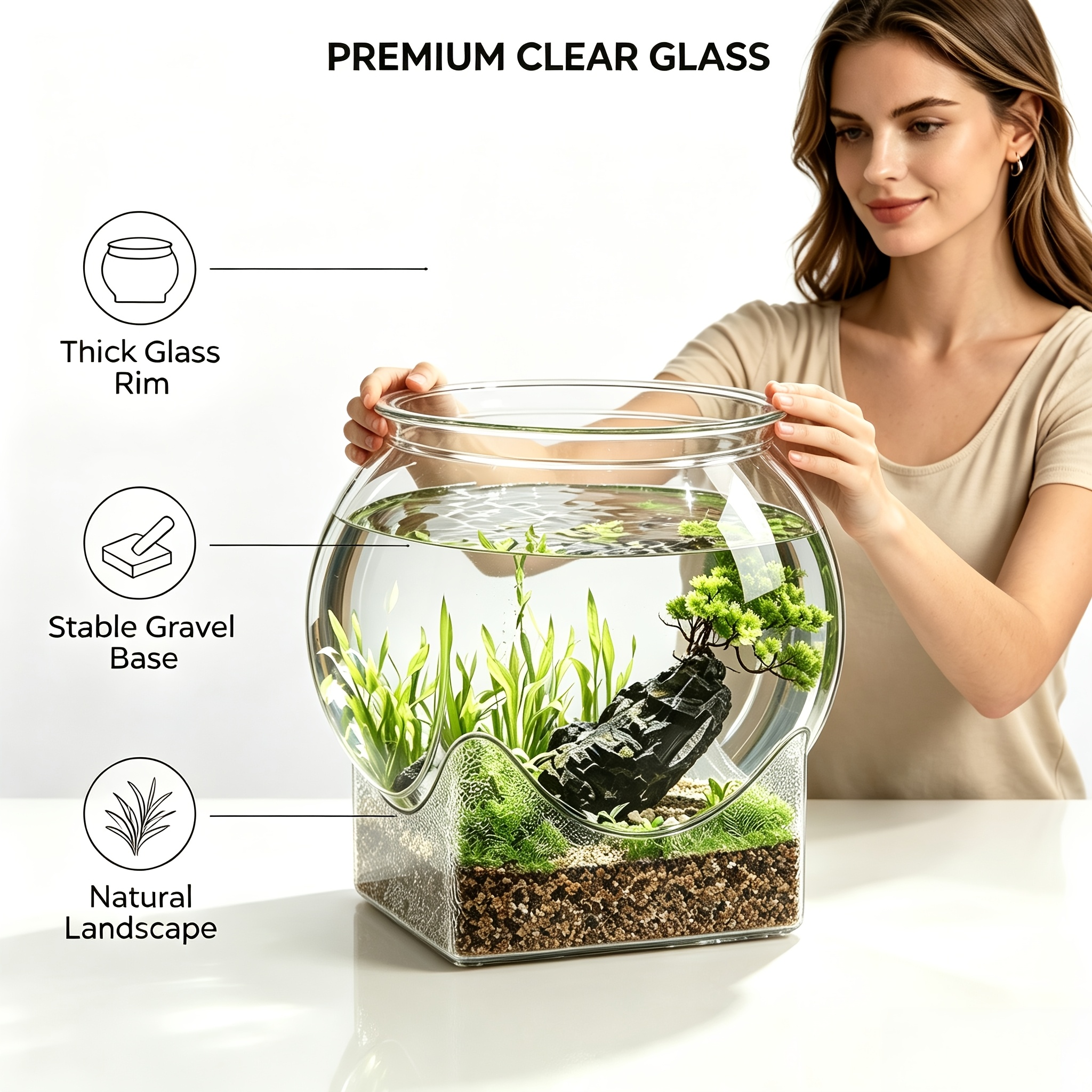 TEMU Fish Tank Transparent Pet Material Easy Premium Plastic Wear-resistant Drop-resistant Multi-style Small Desktop Hydroponic Goldfish Tank