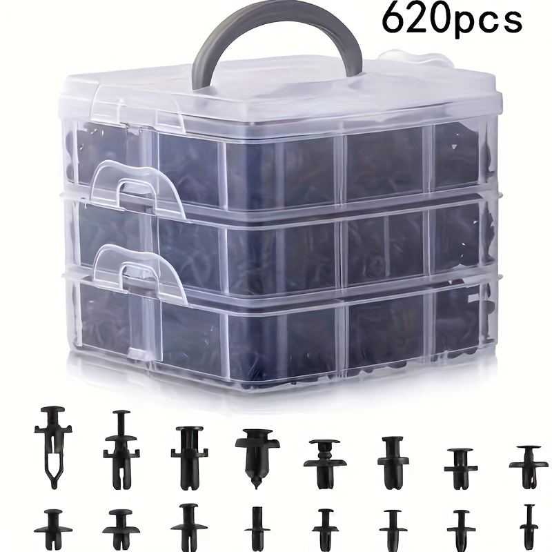 изображение предмета 620/625 шт. набор автомобильных зажимов и креплений - материал pc, защелки для кузова автомобиля, заклепки, набор расширительных винтов для крыльев и брызговиков с коробкой для хранения, для деталей и декора кузова автомобиля