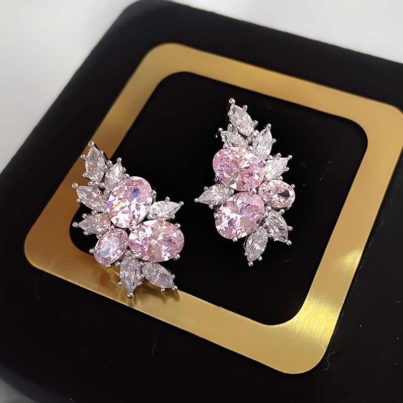 

Super Sparkling Cherry Pink Flower Earrings For Women In Spring And Summer Sweet And Gentle Temperament