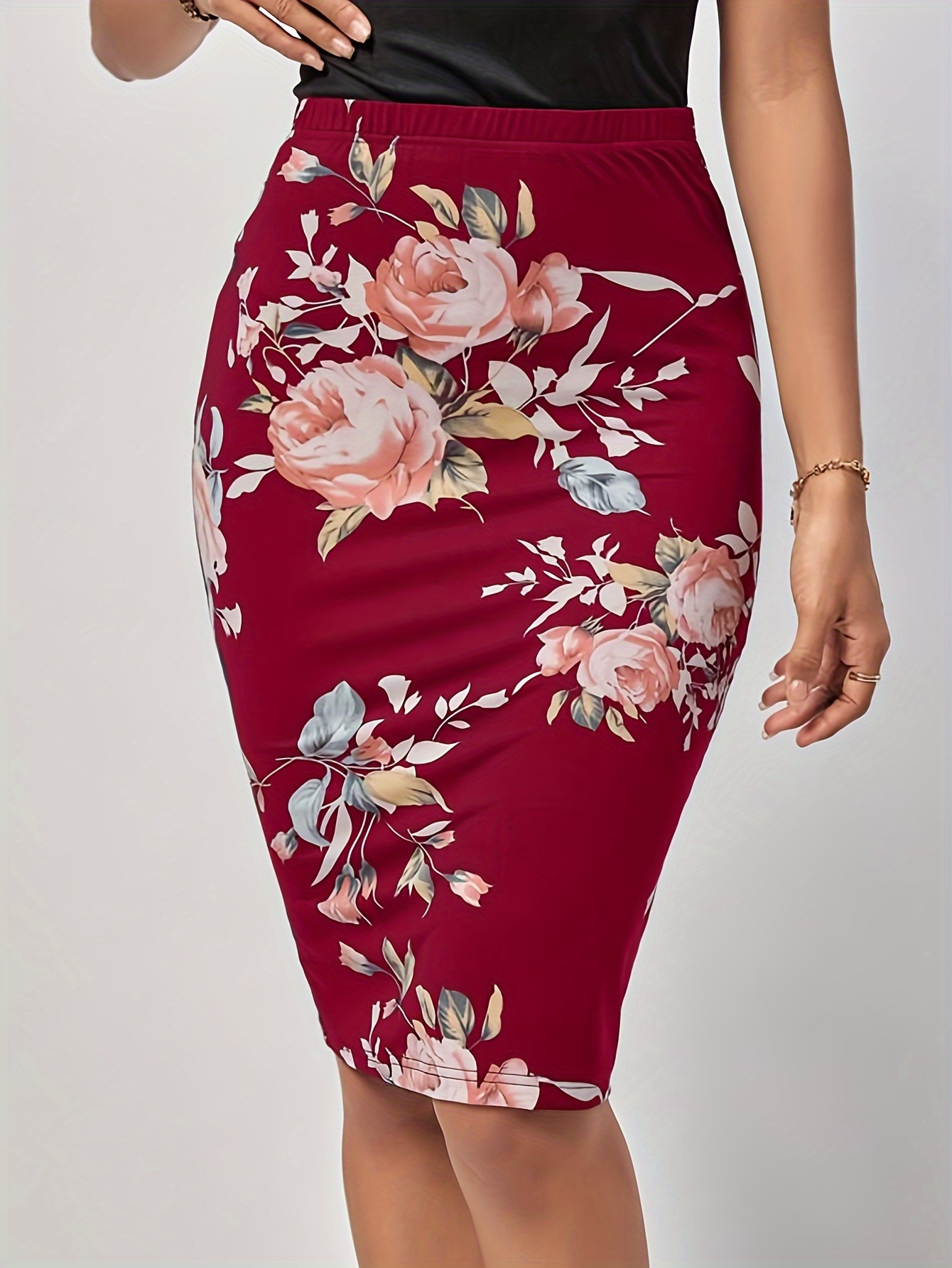 floral print pencil skirt elegant high waist midi skirt for spring summer womens clothing