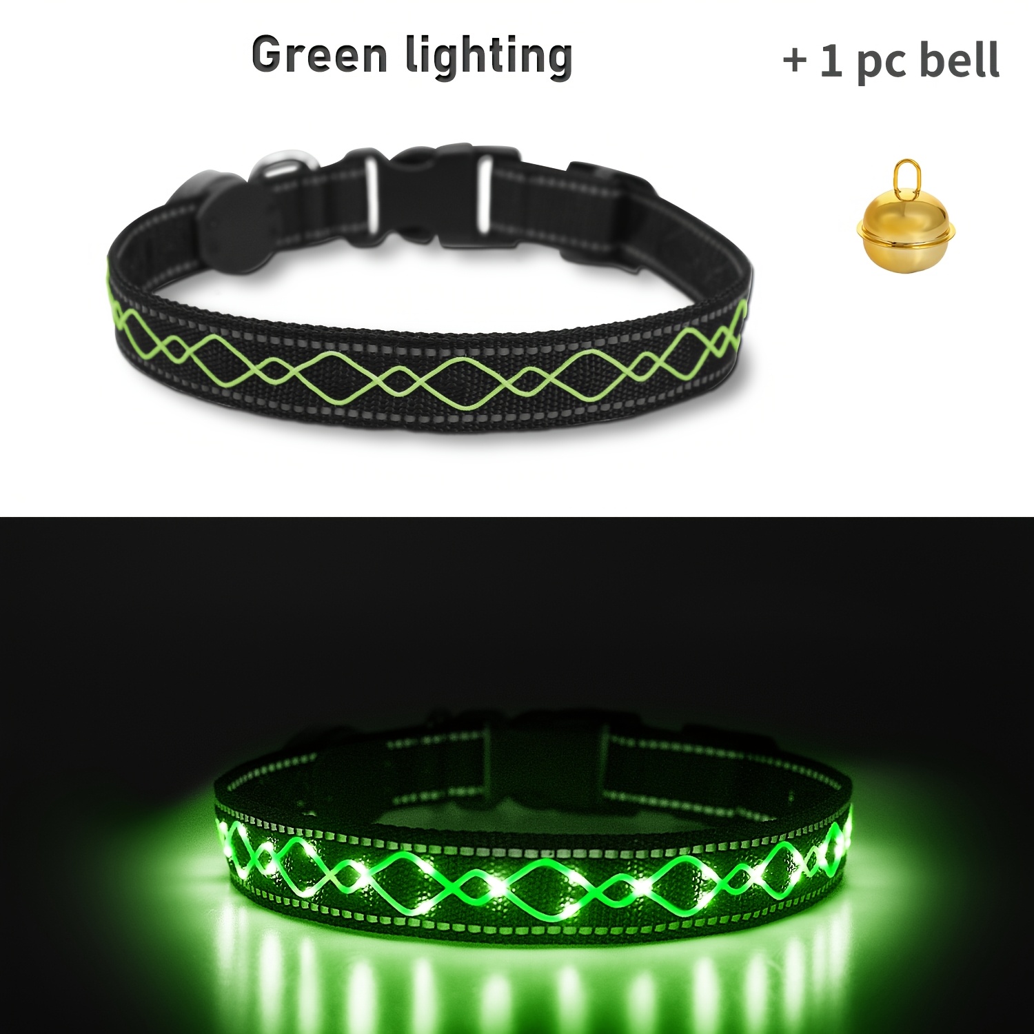 Rechargeable LED Dog Collar Set with Decorative Pet Bell