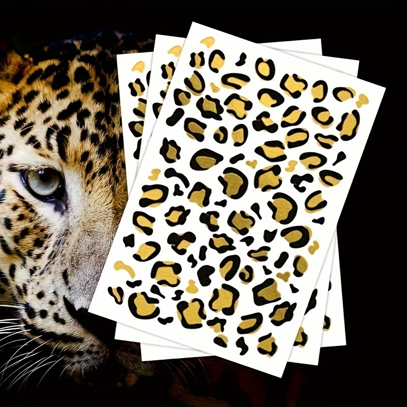 

Leopard Print Golden Foil Temporary Tattoos - Waterproof, Disposable Body Art Stickers For Parties & Festivals