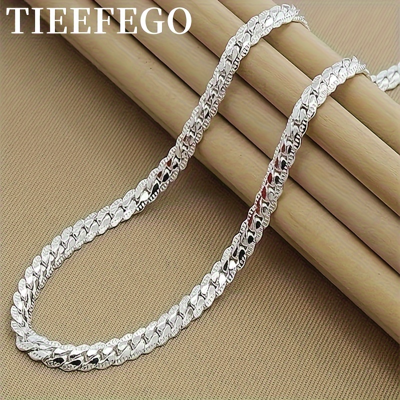 TEMU 1pc Elegant Men's 925 Silvery Plated Copper Side Chain Necklace, Fashionable Jewelry Gift With No Pendant