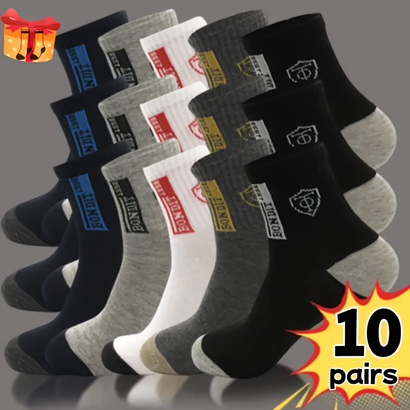TEMU 10-pair Men's Sports Socks - Breathable, Thickened, Textured Design, Comfortable Socks For Running, Gym, And Daily Wear