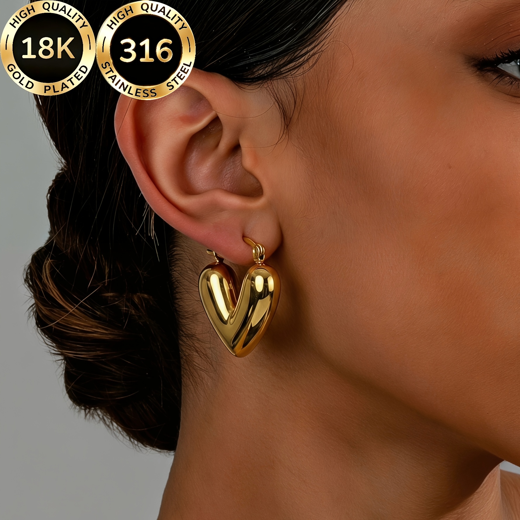 Women's 18K Gold Plated Heart-Shaped Three-Dimensional Earrings