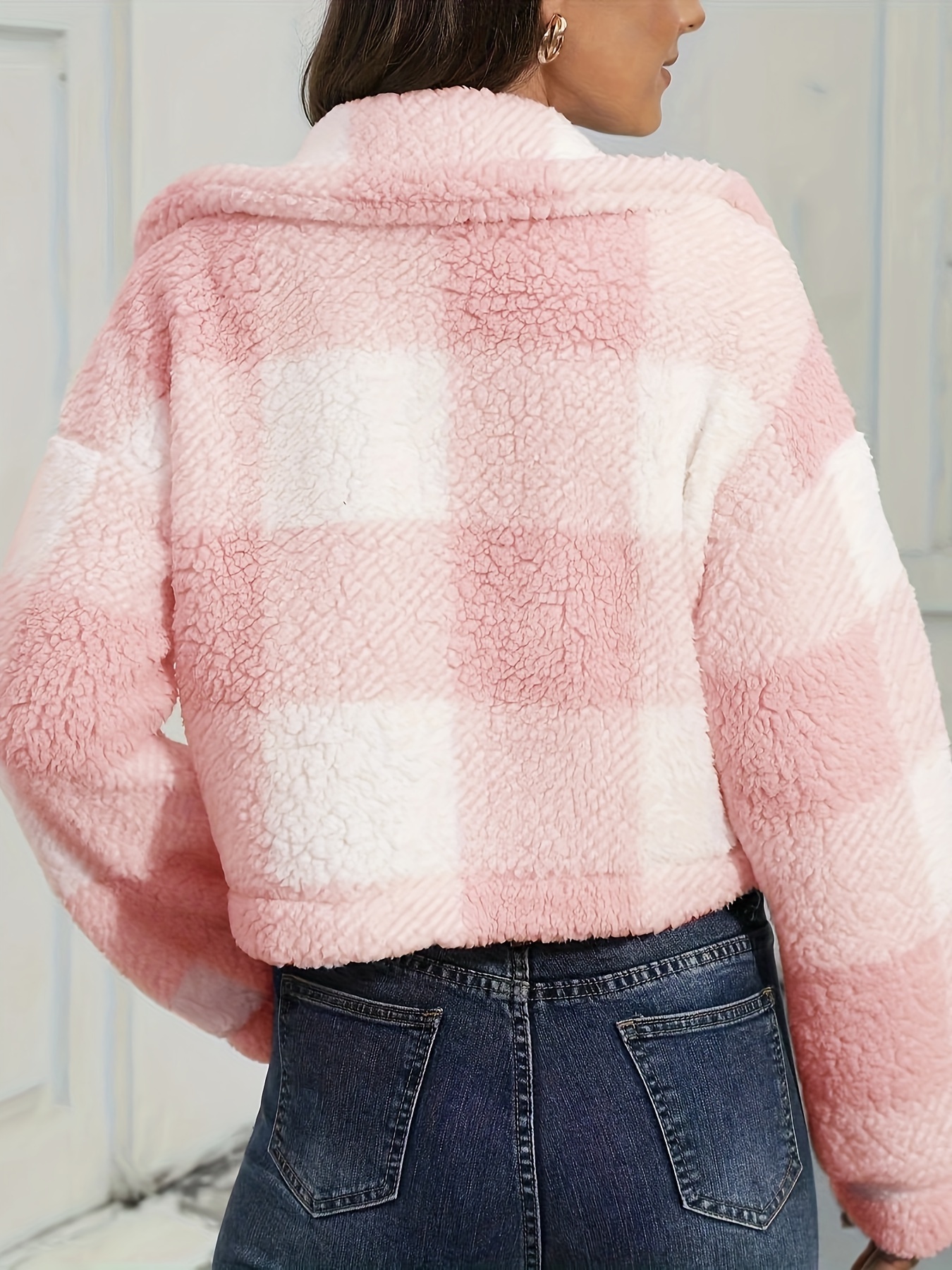 Cropped pink teddy on sale coat