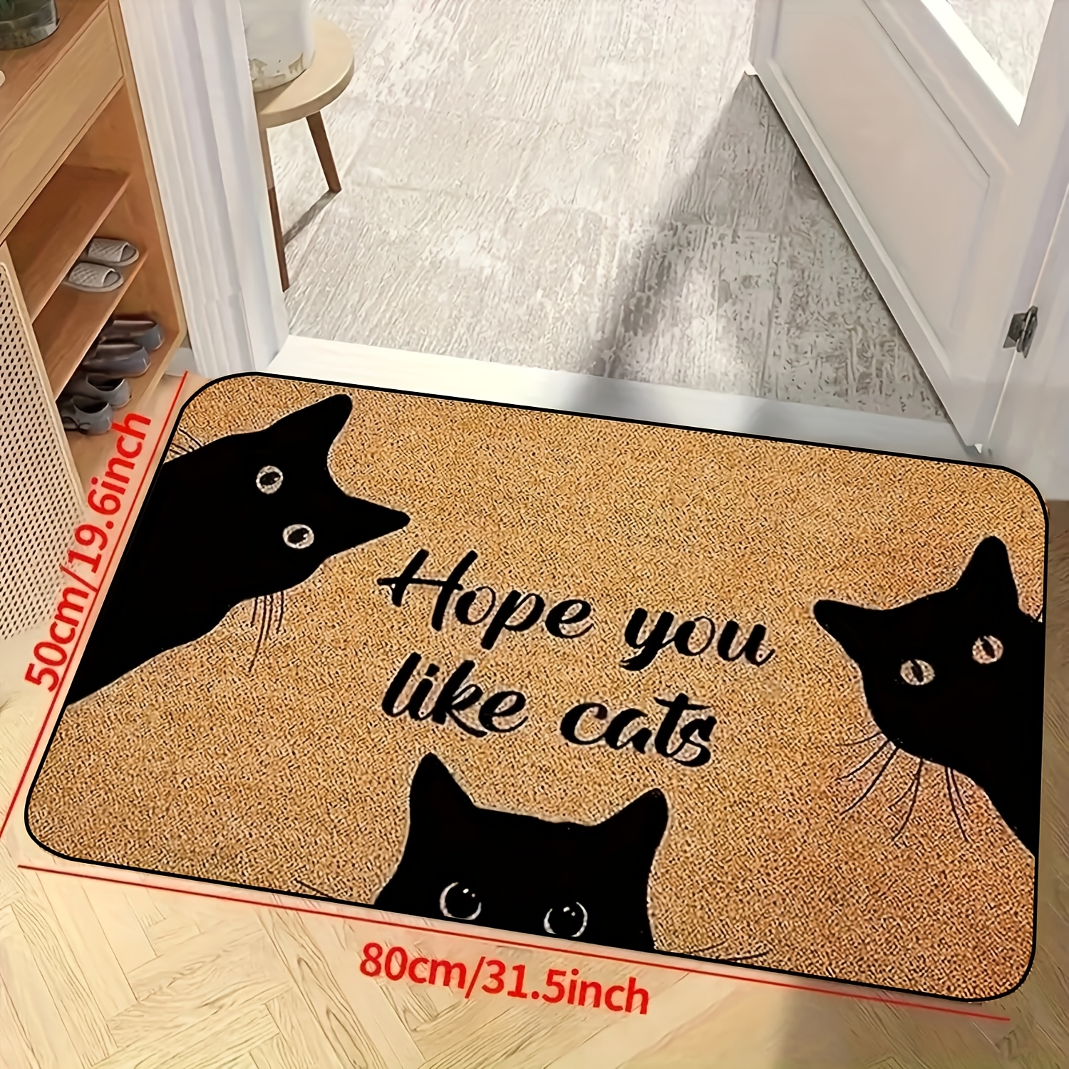 TEMU Zerbino con slogan "Spero ti piaccia il gatto", antiscivolo, in poliestere, lavabile, per l' di soggiorno, camera da letto e sala da
