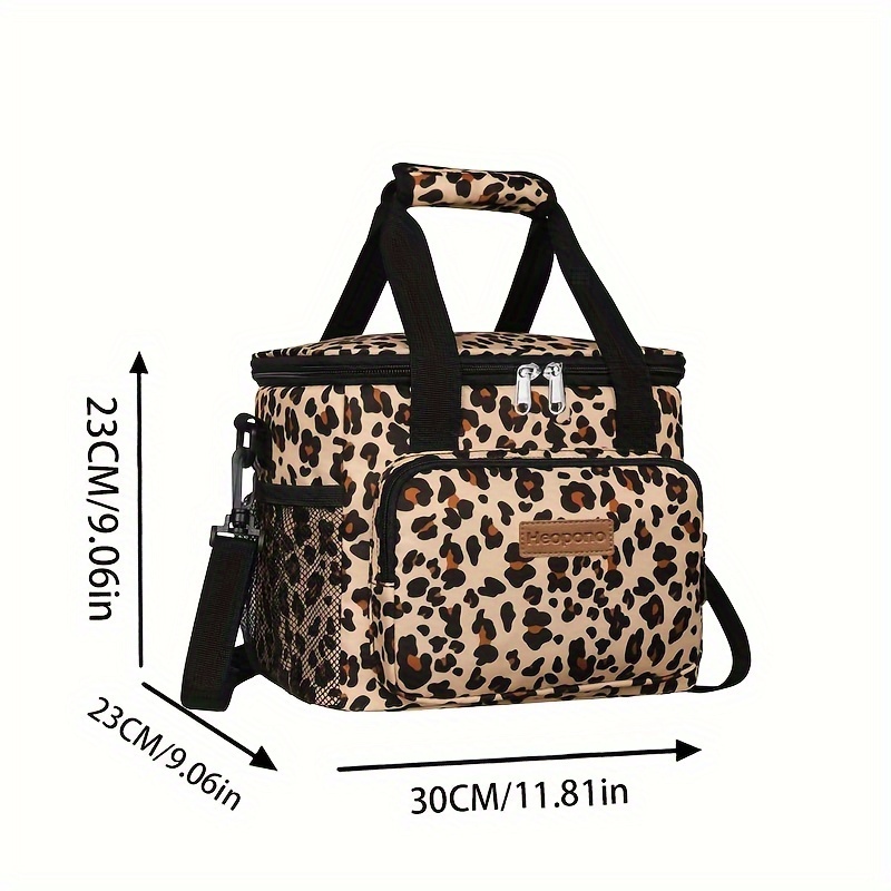 [Insulated Cooler Bag] 15-Liter Large Capacity Leopard Print Insulated Cooler Bag - Non-Food Contact, Durable Polyester with Multiple Compartments, Ideal for Outdoor Travel, Picnics, and Festivals, Picnic Essentials | Stylish Insulated Bag | Secure Zipper Closure, Cooler for Camping