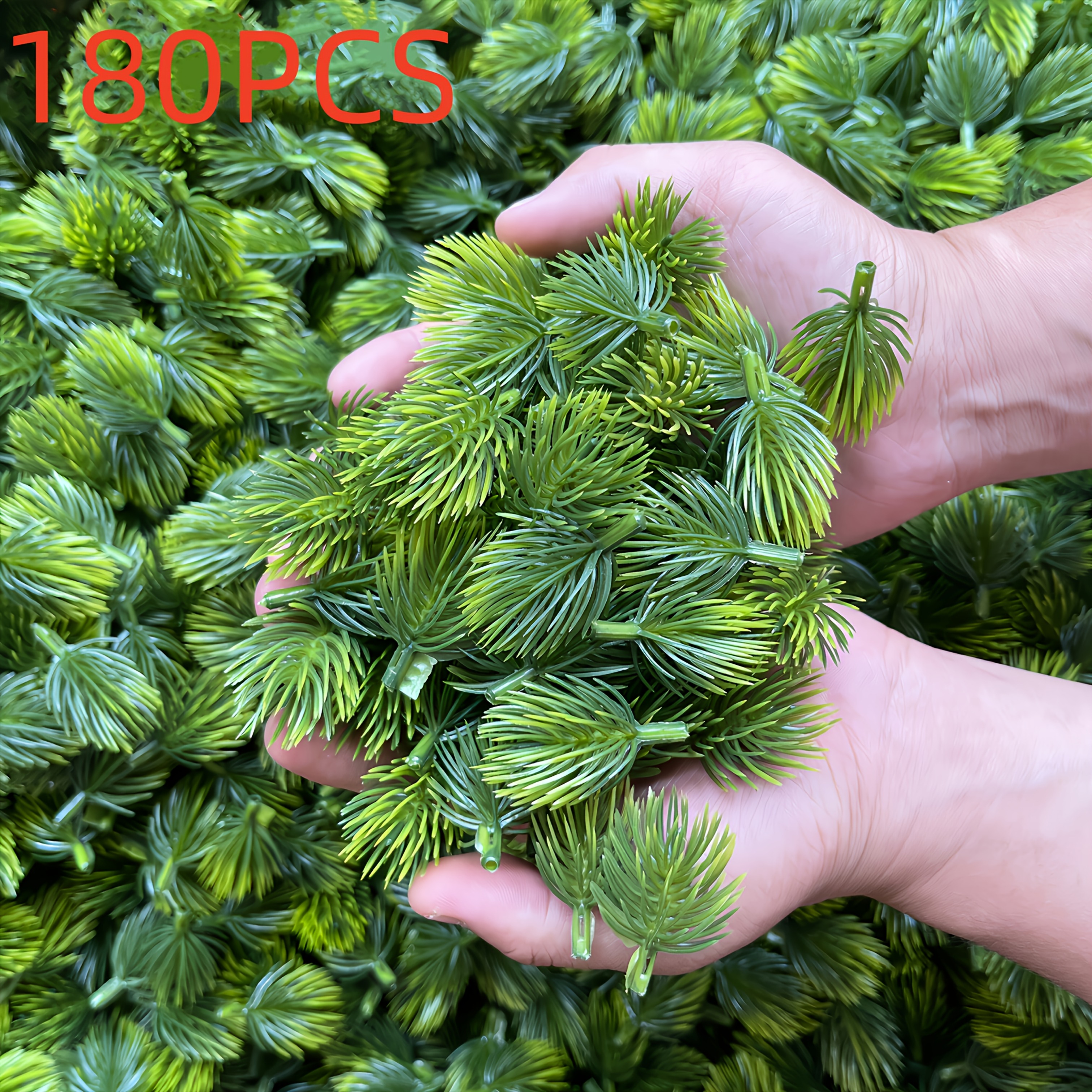 Image of 180pcs Artificial Pine Branches With Green Foliage - Realistic Pine Tree Clusters For Wreaths, Garlands, Christmas Tree Decor, & Garden - Durable Plastic Fake Pine Branches ( Use, No Maintenance)