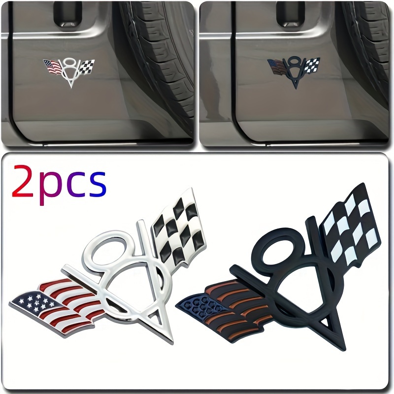 

2pcs V8 American Flag Badge - Metal Car Trunk Badge, Strong Adhesive, Presenting Patriotic Style And Unique Personality