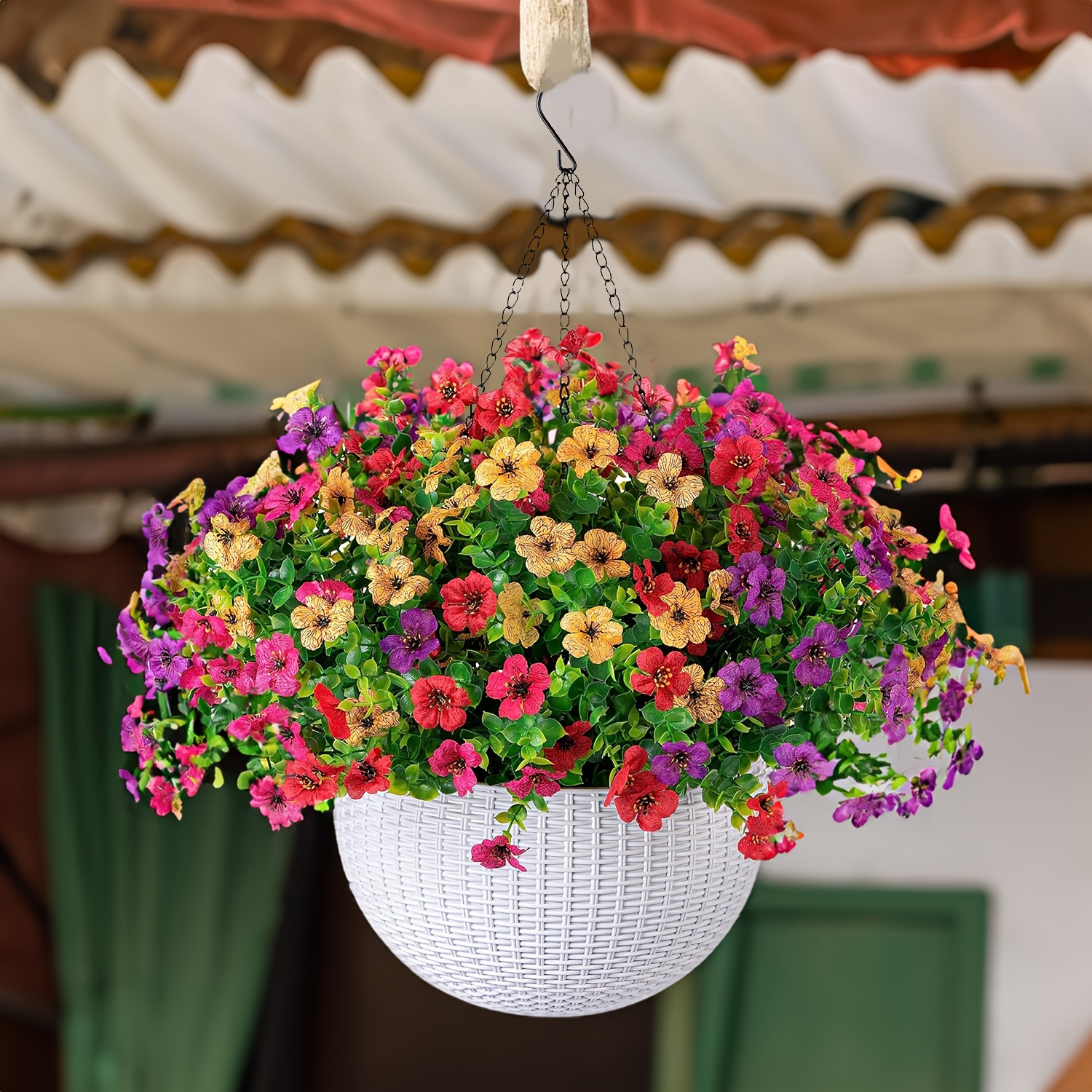 

Set, Fake Hanging Flowers With 7.9in Basket - Outdoor/indoor Patio Lawn Decor, Artificial Hanging Plants For Wall, Home, Room, Indoor, Outdoor, Office Decor, Thanksgiving, Christmas Decoration