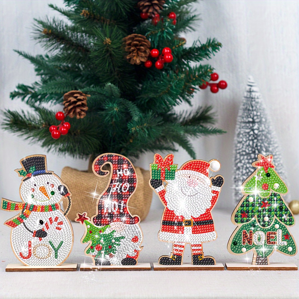 

1pc 5d Wooden Christmas Snowman Diamond Painting Kit With Tools, Irregular Shaped Artificial Diamonds, Diy Holiday Wall Decor