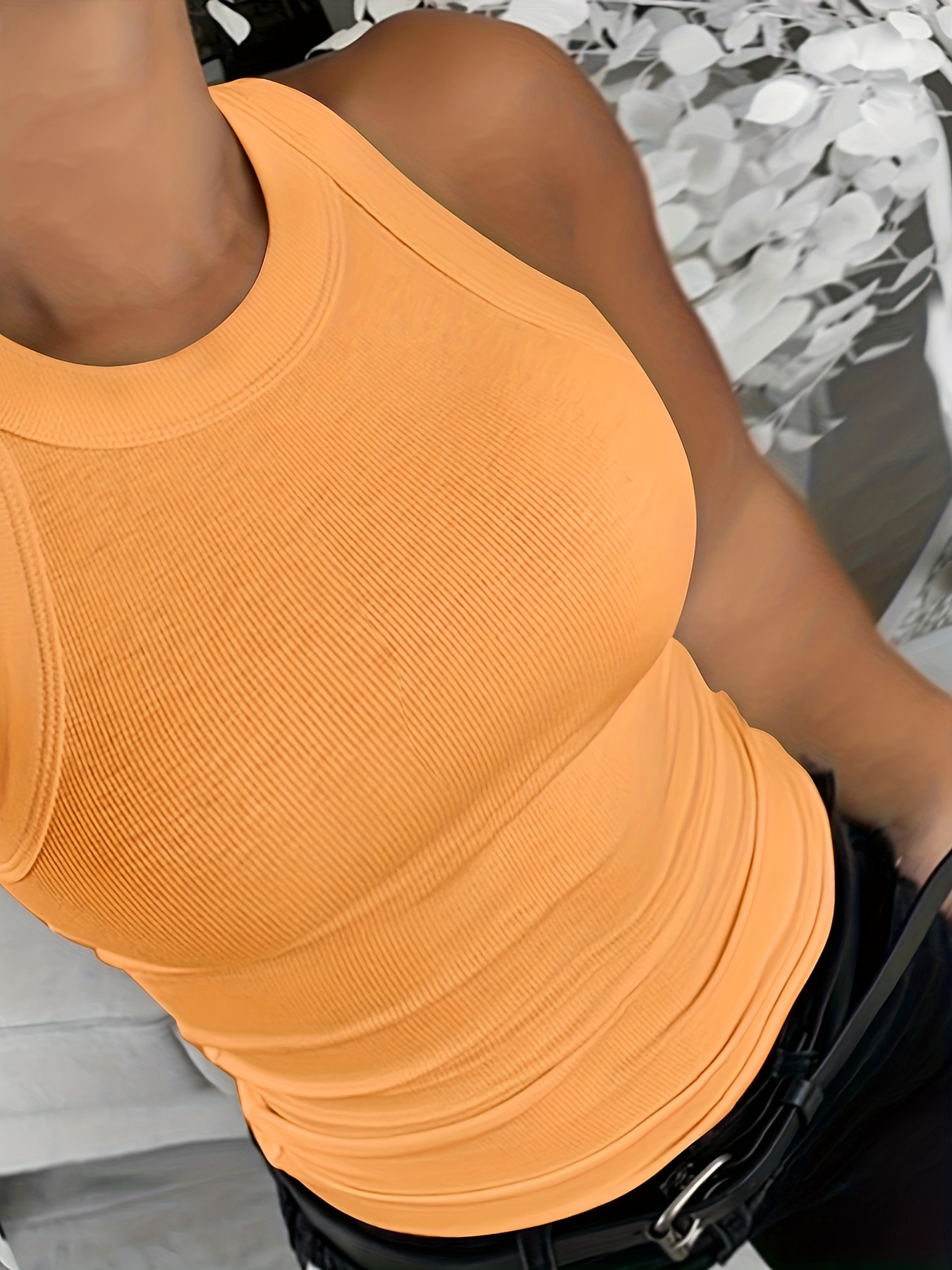 CHICME Women's Sleeveless Ribbed Tank Top - Plus Size Fitted Stretchy Casual Shirt, Solid White Round Neck All-Season Machine Washable Elegant Top, Ladies Tank Tops, Everyday Outfit, Classic Style, Comfortable Fit, Casual Attire