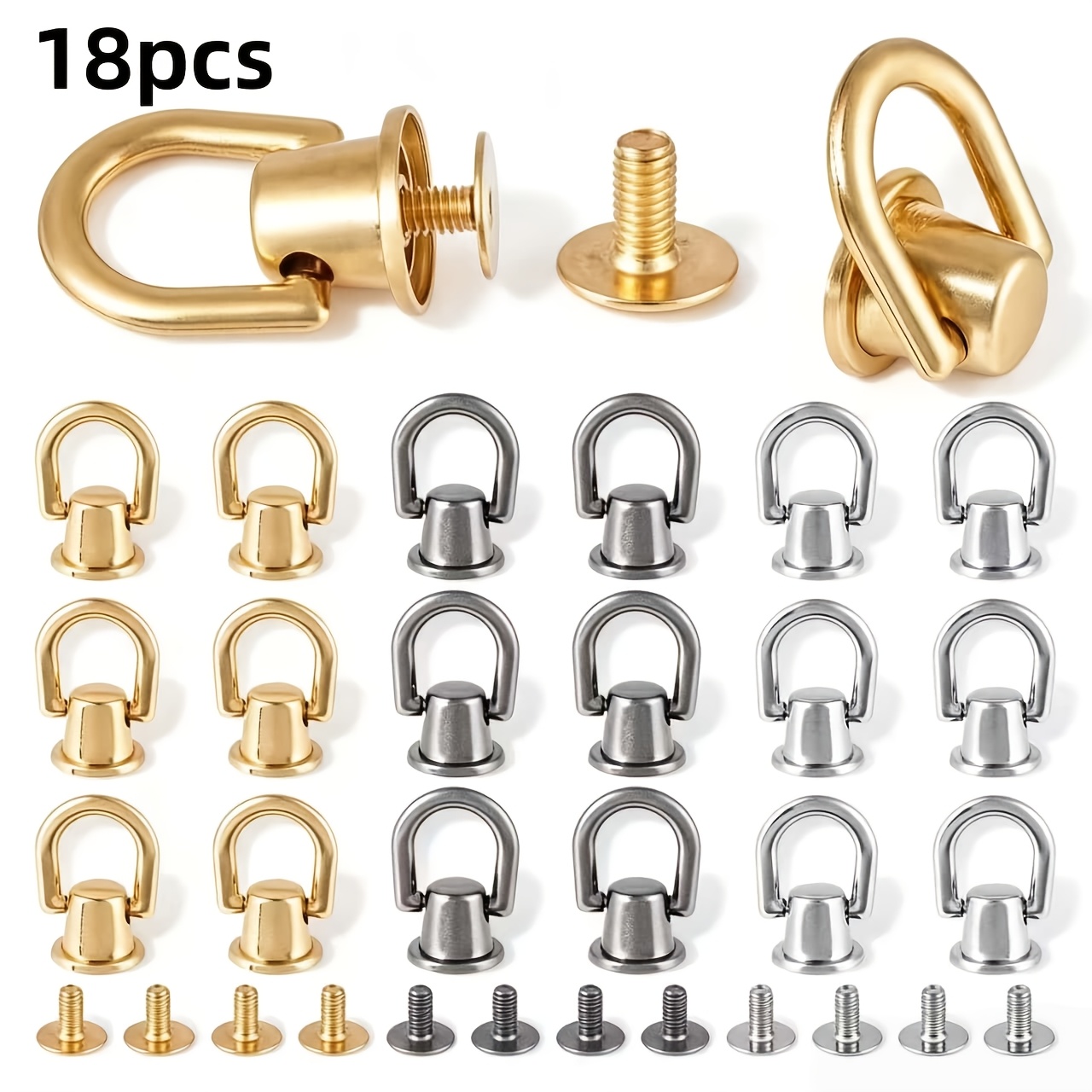 TEMU 18pcs (9 Sets), 3 Colors (golden, Silvery, Iron, Mixed Color), 20.5*12mm (0.47*0.81 Inch) Alloy Hanging Clasp, Screw-type Eyelet Rivet, Comes