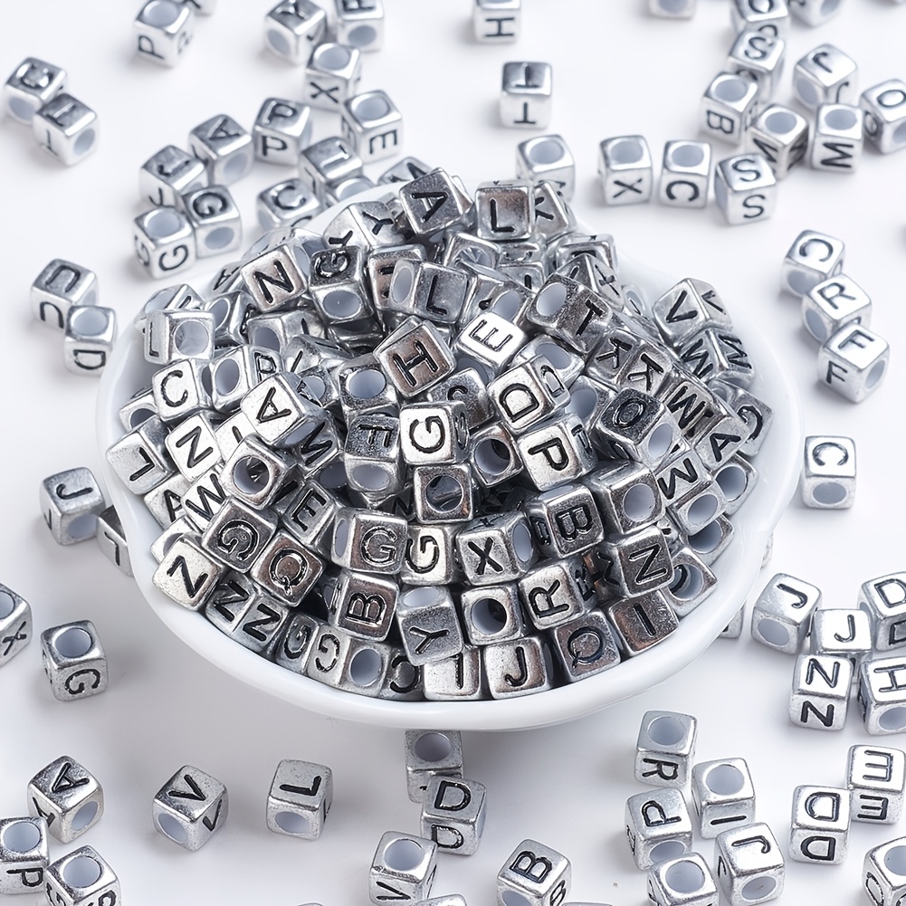 Image of . 290pcs Large Hole Acrylic Beads With Random Letters Cube Beads 6x6x6mm Jewelry Additions For Bracelet Necklace Making