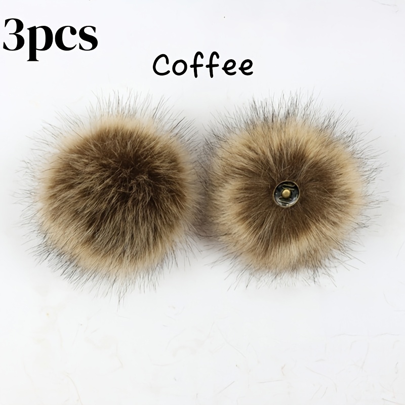 TEMU 3pcs Fluffy Faux Fur Pom Poms With Snap Buttons - Detachable & Reusable For Diy Knit Hats, Shoes, Scarves, And Bag Embellishments