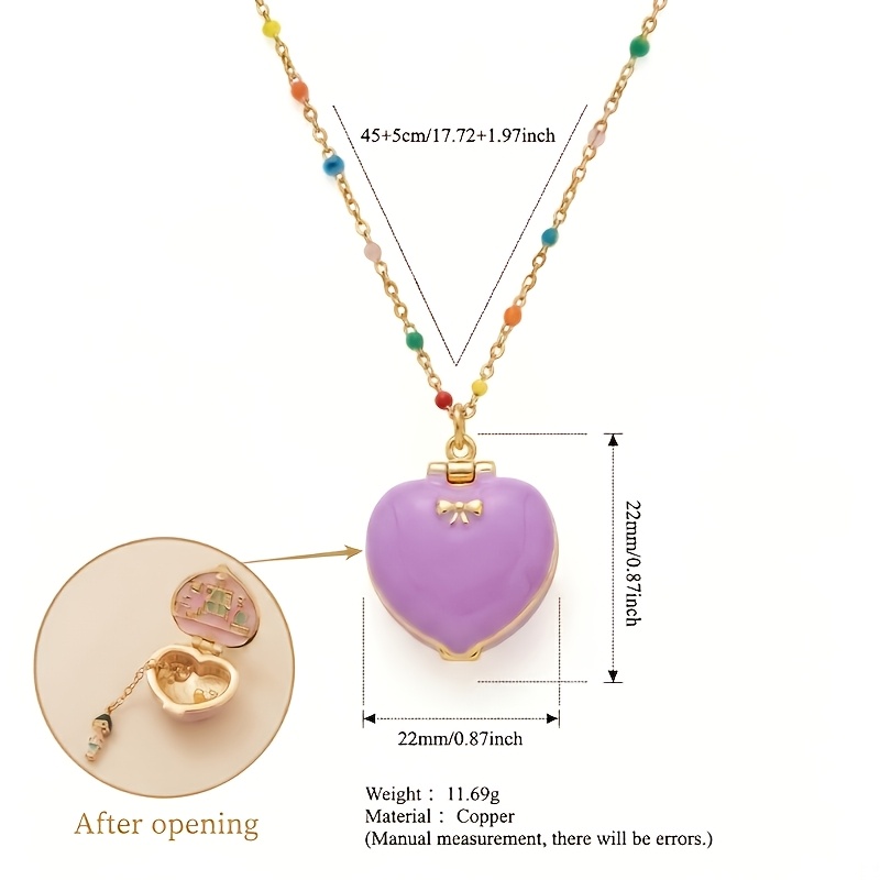 TEMU 1 pièce Collier pendentif 1 pièce Boîte magique ouvrable de cœur de style bohème - Boîte figurine miniature plaquée avec compartiment secret,