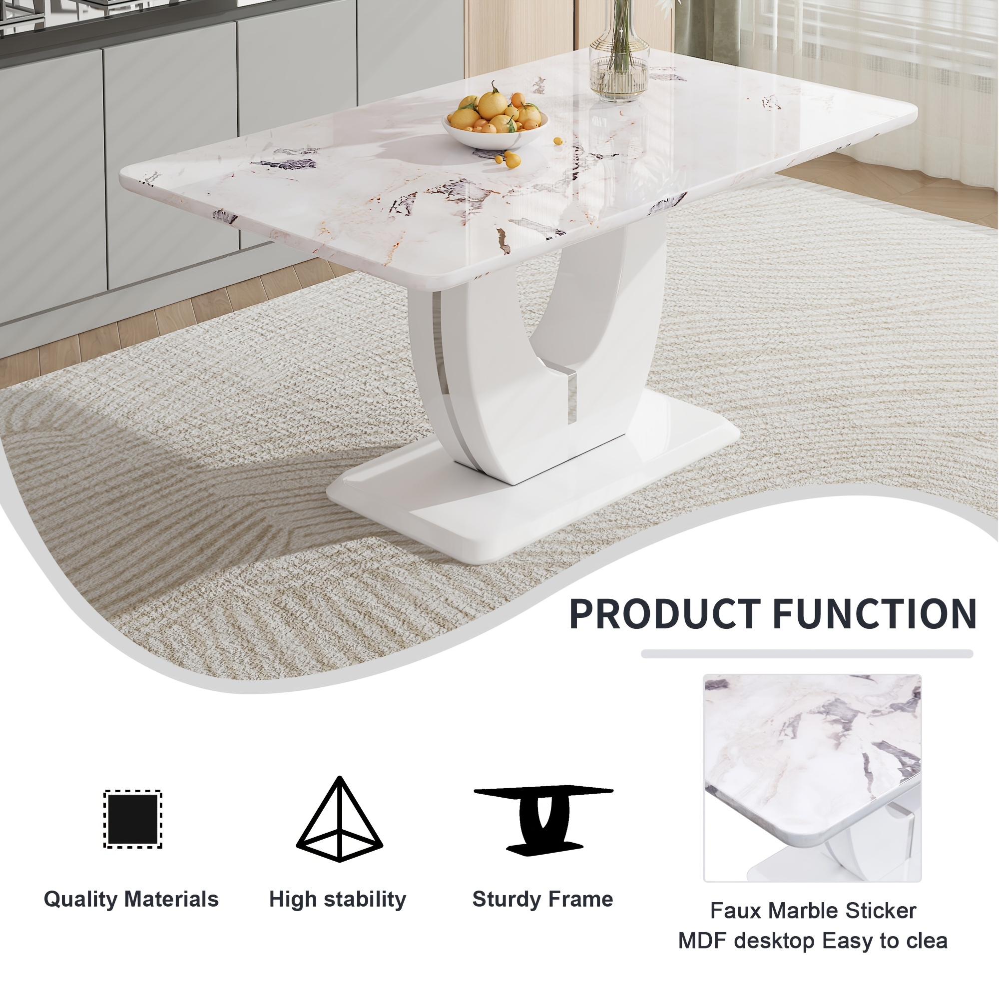 63 modern large   table set for 6 kitchen faux marble table chairs set of 6 63 rectangle kitchen table and 6 pu leather upholstered chairs for kitchen dining room living room   local warehouse Product details 3