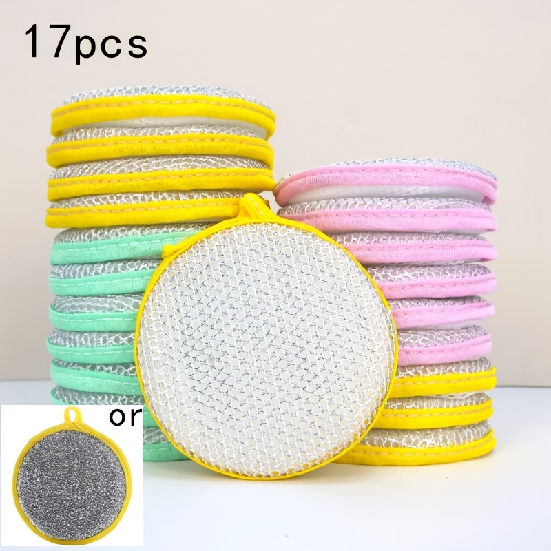 TEMU 17pcs Household Double-sided Dishwashing Sponges, With Soft And Hard Dual-side Design, Rich In Foam And Strong At Removing Dirt, Quick To Water