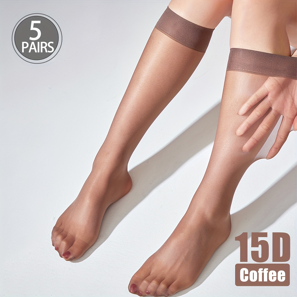 E-shop 5 Paar Pack Übergröße Waden-Socken für Damen, durchsichtige schwarze Strümpfe, ultradünne hautfarbene halblange Waden-Socken,