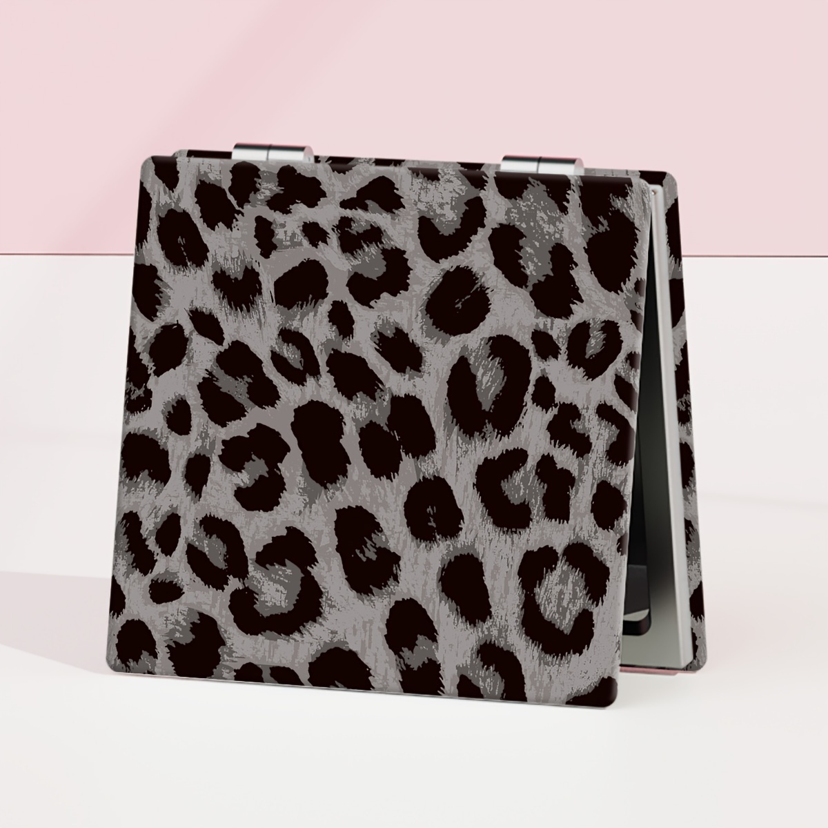 TEMU A Portable Leopard Print Makeup Mirror With Double-sided Designs, Is A Magnifying Mirror And Is A Flat Mirror. It's A Birthday Gift From Mom Or