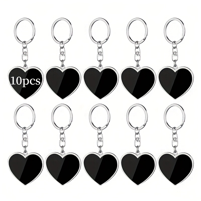 Image of 10pcs Of Double-sided Laser-engraved Heart-shaped Keychains, Event Gifts, Double-sided Black Aluminum Metal Keychains