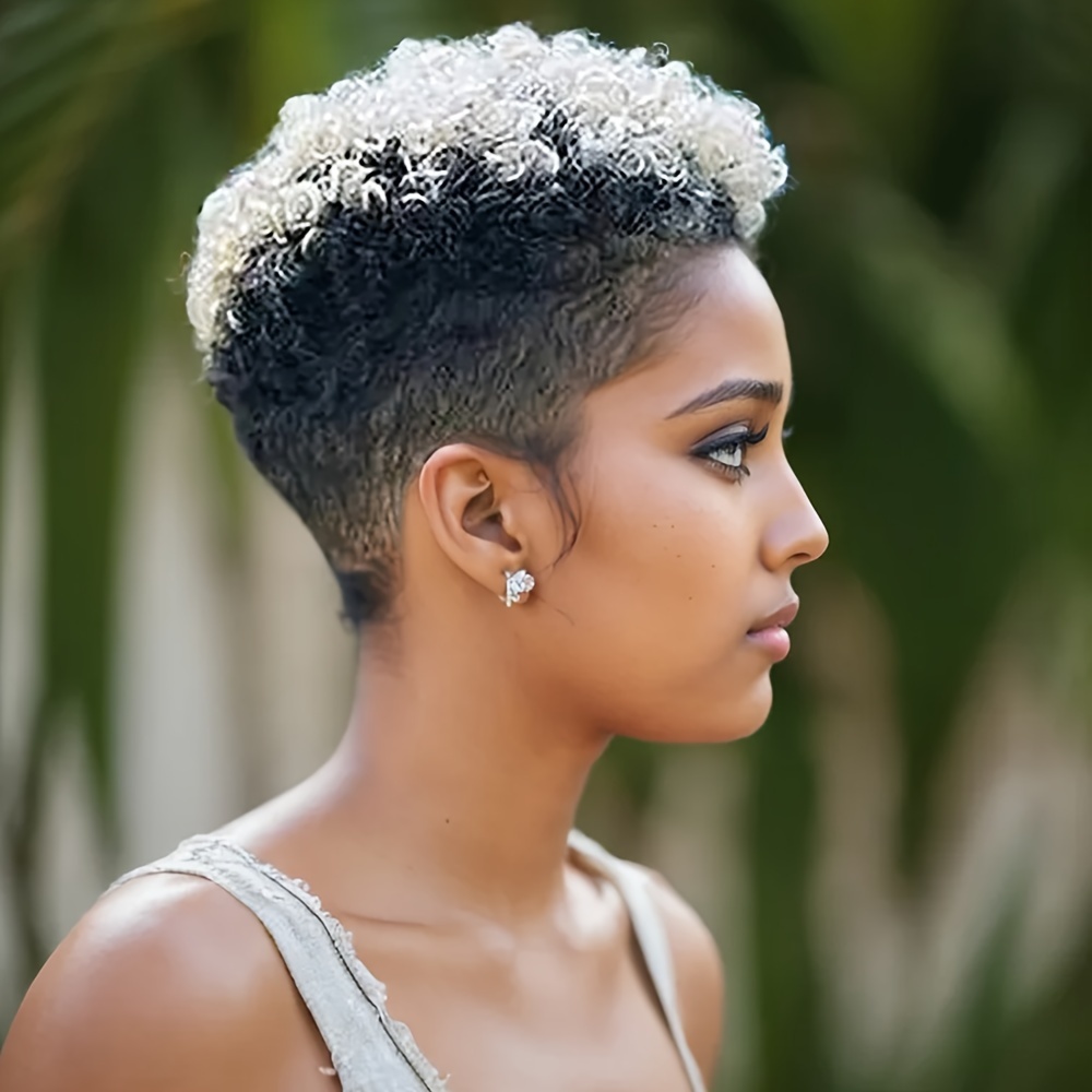 TEMU Short Afro Curly Hair Wigs For Women Ombre Blonde Hair Wig Ombre Gray Hairstyles For Women Short Cut Synthetic Wigs For Women Short Curly Wigs For Chiristmas American Women Wigs