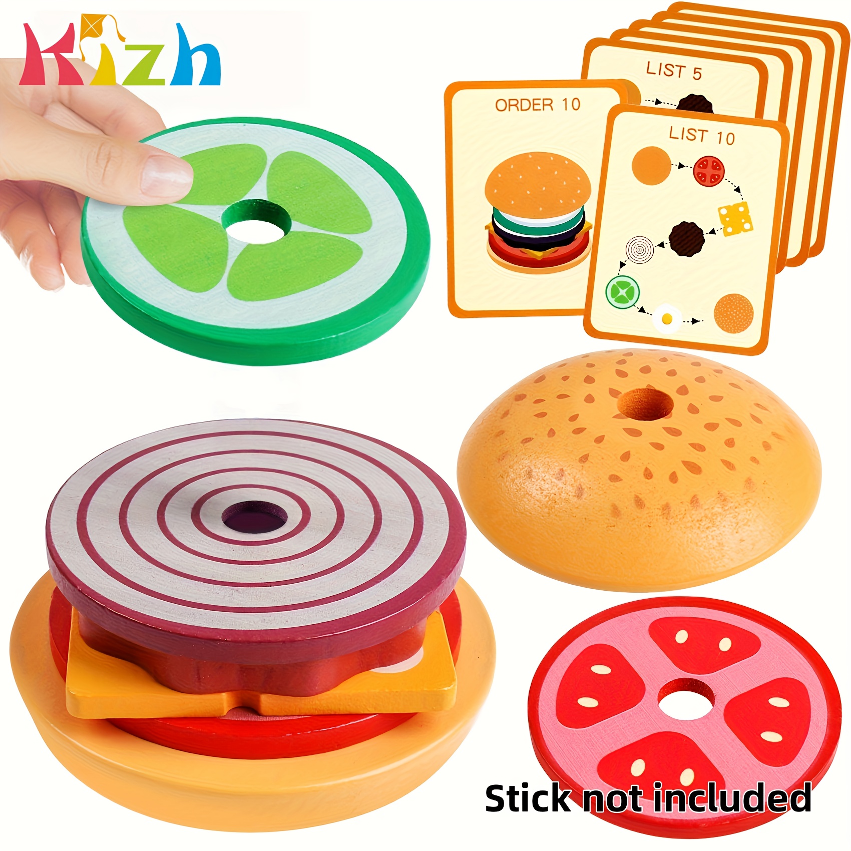 キズウッド製バーガー整理＆積み重ねおもちゃ（3歳向け） カラフルな