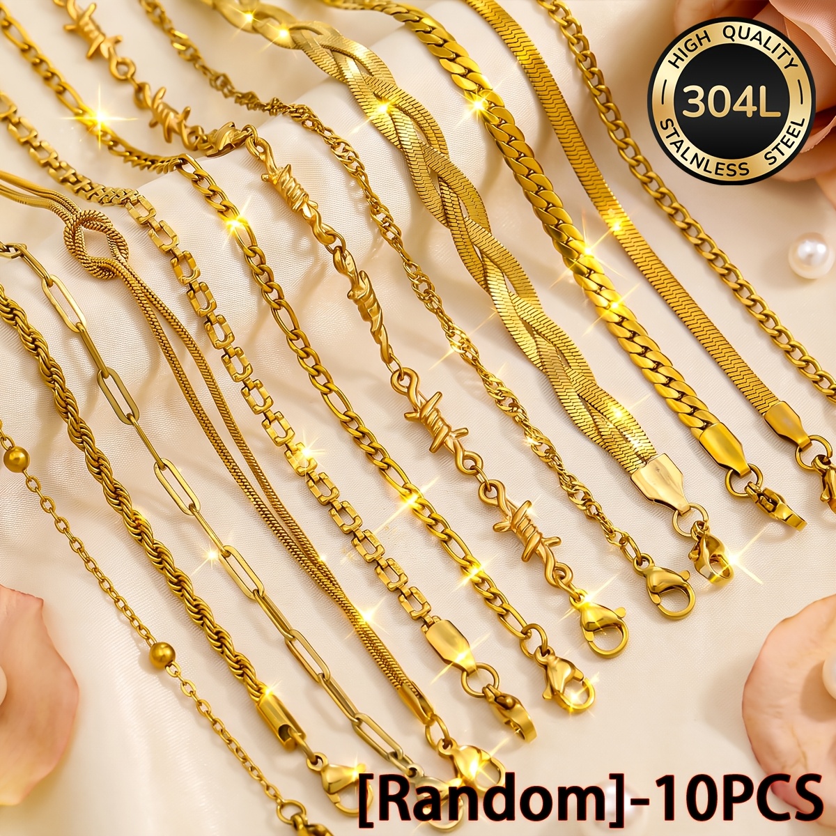 TEMU 10pcs [random] Women's Fashion Stainless Steel Bracelet, Elegant Luxury Fade-free Jewelry Set For Daily Wear And Parties. Birthday Gift, 6.69