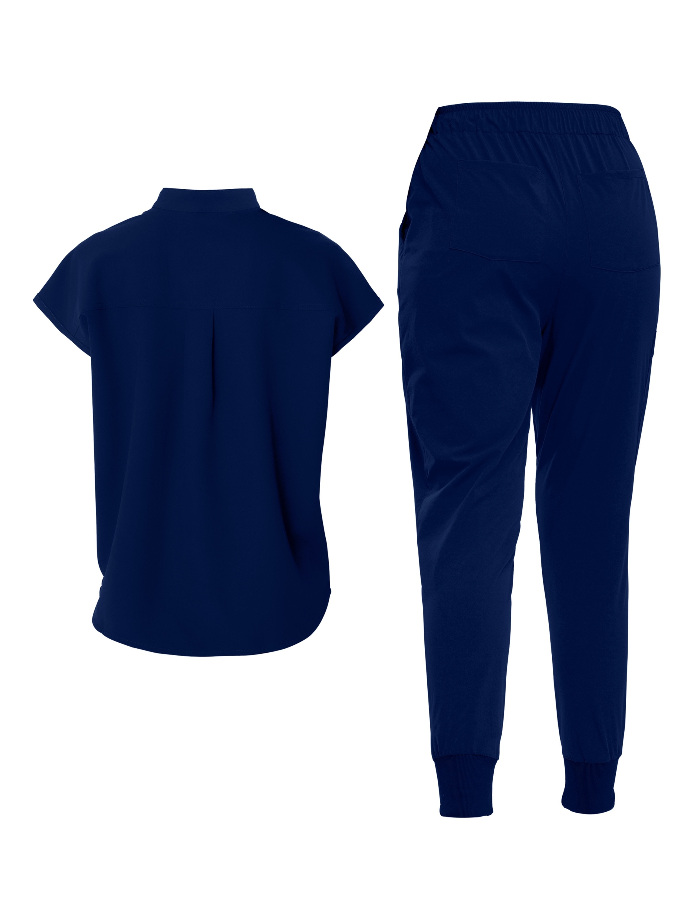 Conjunto de uniforme casual para mujer NiaaHinn - Túnica de manga corta de color sólido y pantalones con bolsillos, cuello mandarín, longitud regular, comodidad para todas las estaciones, ropa de trabajo casual para enfermeras, dentistas y profesionales, conjunto de uniforme para mujer, conjunto de uniforme para enfermera