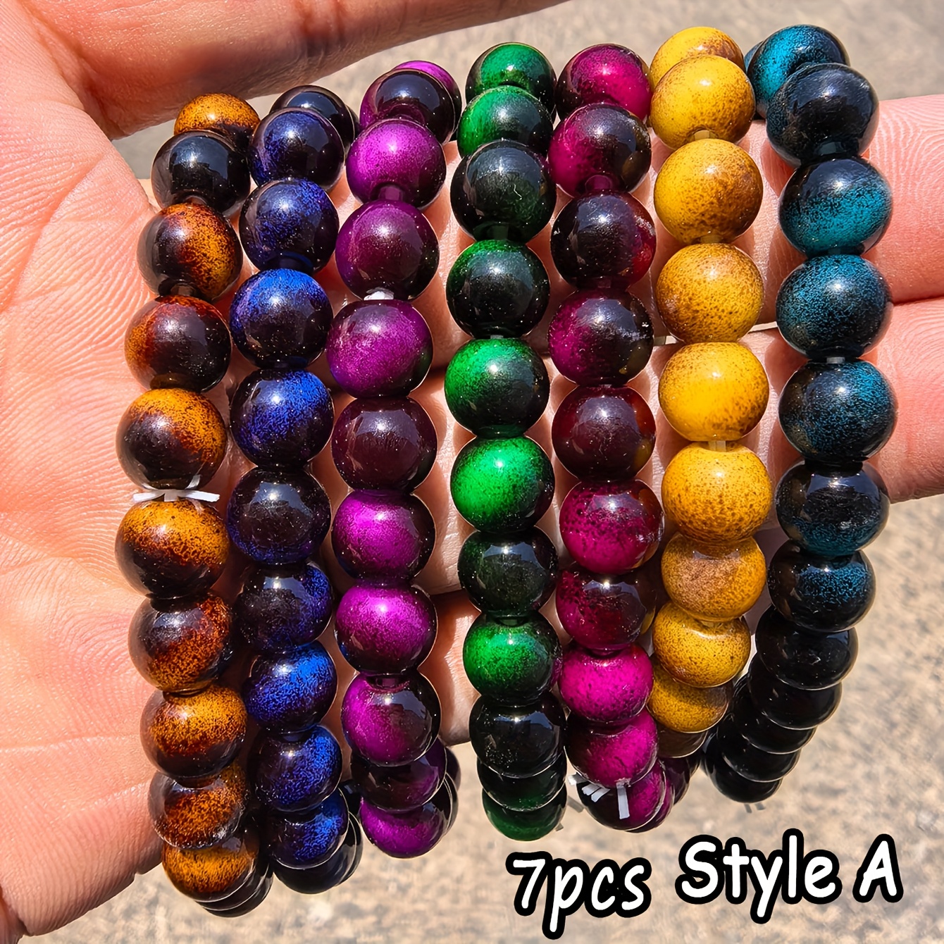 TEMU Ensemble de 7 bracelets colorés en œil de tigre pour hommes et femmes, parfaits pour les couples. Ces bracelets de perles tressés de superbes