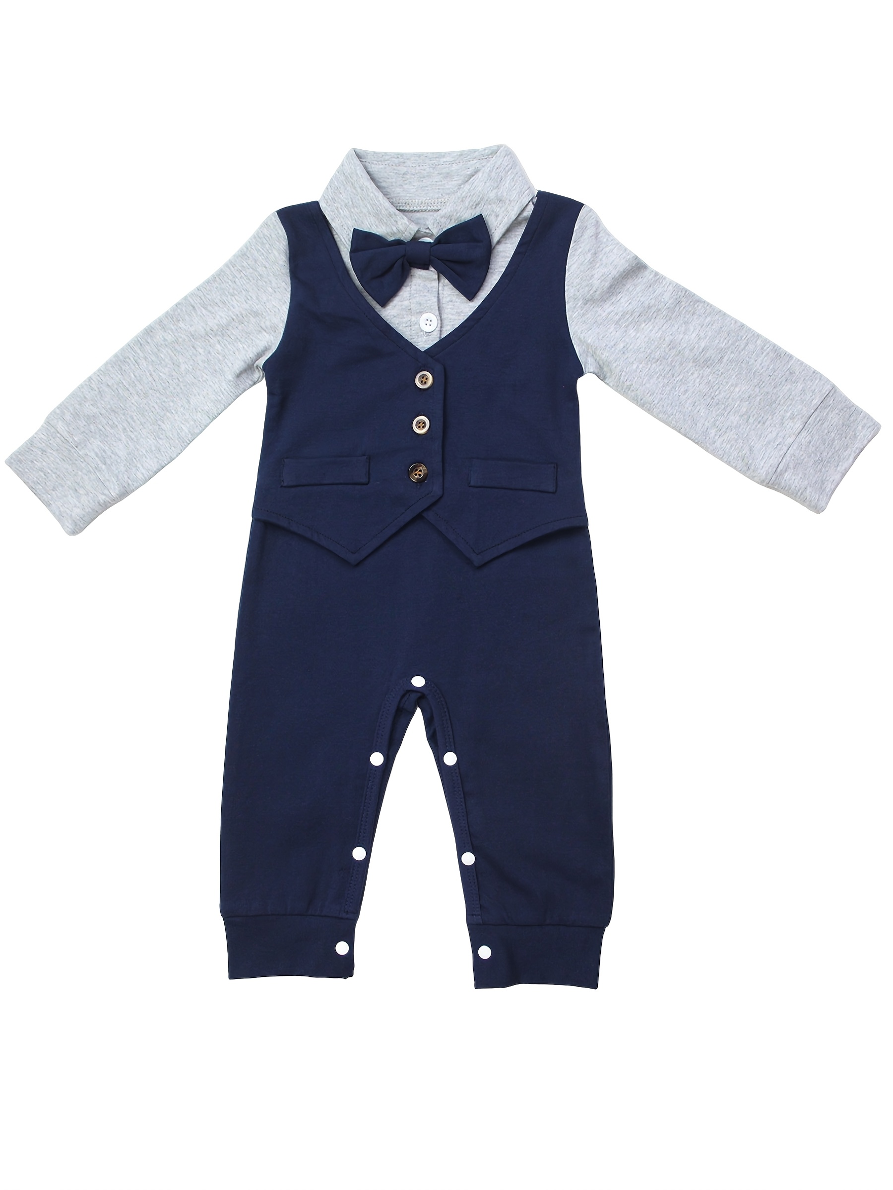 Baby Boys Clothes, Newborn Boys Suit Set with Bow Tie and Button Vest  Pocket Outfit, Button-Up Romper Set for Little Boys Boys' Bodysuits, Gift 