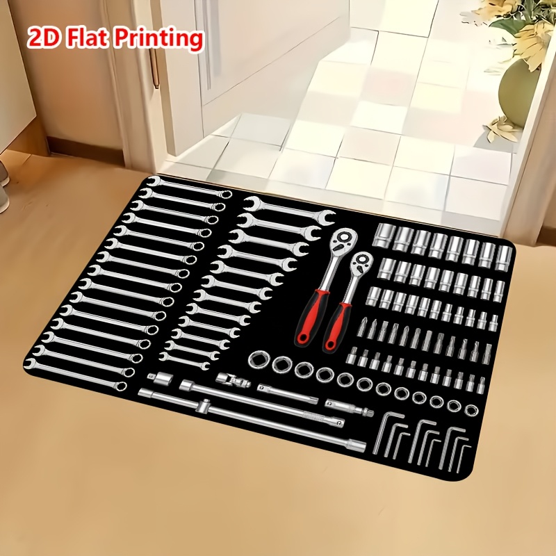 TEMU Zerbino da 1 pezzo, set combinato di strumenti con stampa piatta 2D per soggiorno e , tappeto antiscivolo in poliestere lavabile in lavatrice,