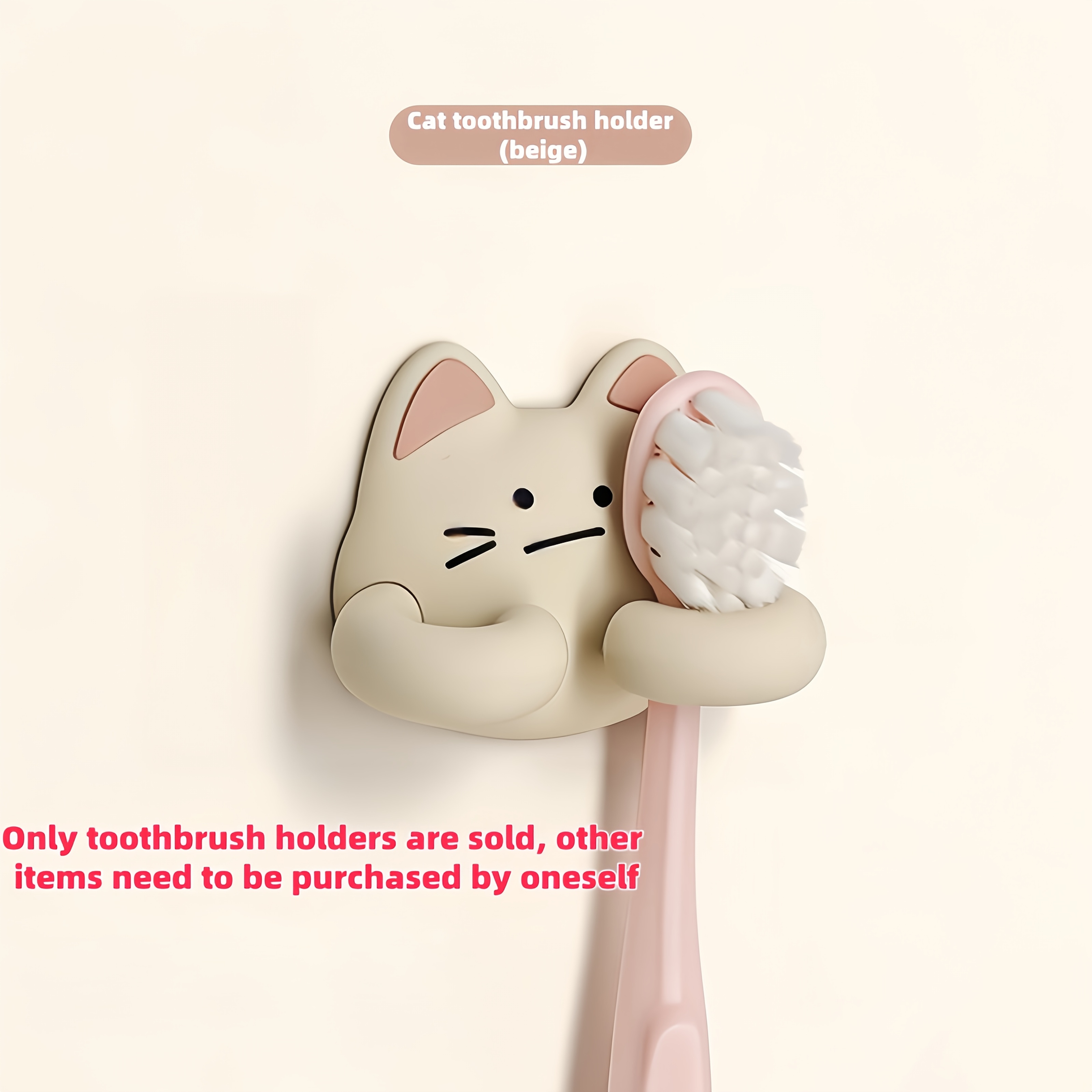 TEMU Cute Cat Toothbrush Holder, Wall Mounted Self-adhesive Silicone Bathroom Organizer, Quick Drainage Space-saving Multi-use Wall Rack For