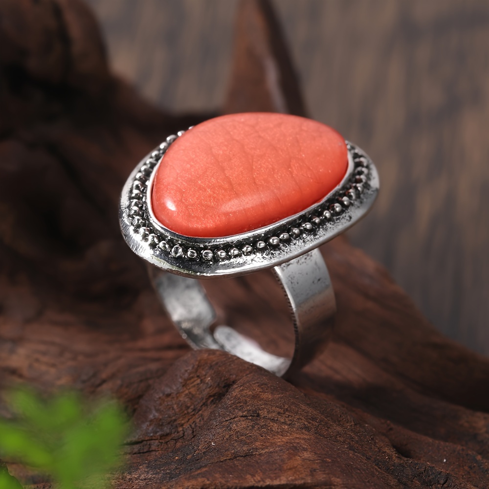 Antique Silvery Rings Made Of Vintage Alloy And Geometric Resin, Perfect For Women's Additions, Daily Wear, Parties, And Prom Gifts