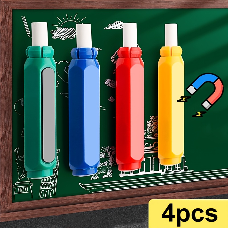 Image of 4pcs Magnetic Chalk Holders For Teachers - Hexagonal, Non-toxic, Prevents Hand Dirt & Loss, Ideal For School & Office Use