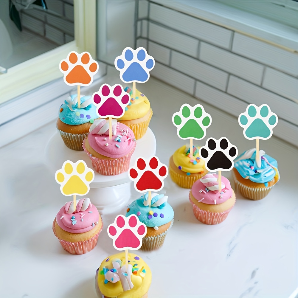 18pcs Pink Glitter Dog Paw Cupcake Toppers - Pet Theme Party Decorations