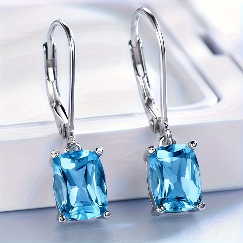 

Synthetic Blue Topaz Dangle English Lock Earrings, Simple Elegance Style Round Loop Design For Engagement, Party, Banquet Jewelry, Fashionable Daily Wear